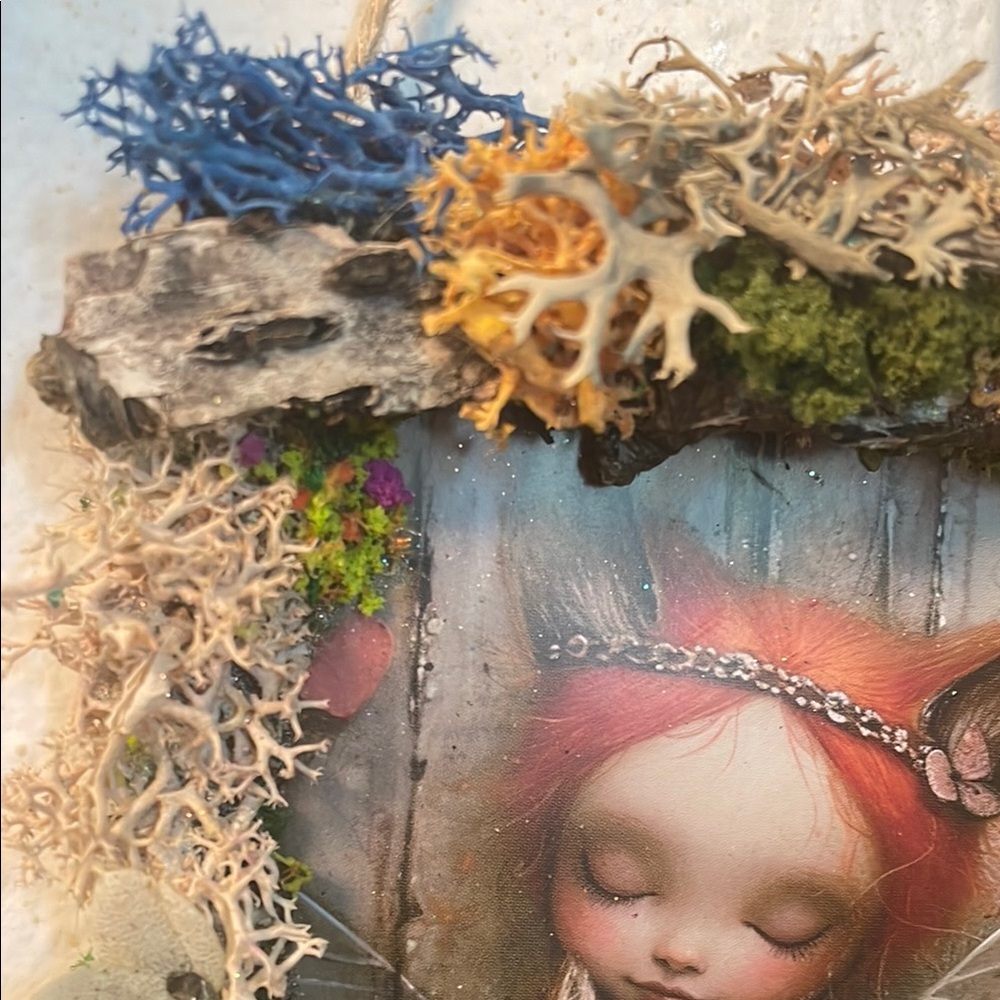 Whimsical Fox Art with Floral Accents handcrafted border moss/flowers fairy - Picture 9 of 12